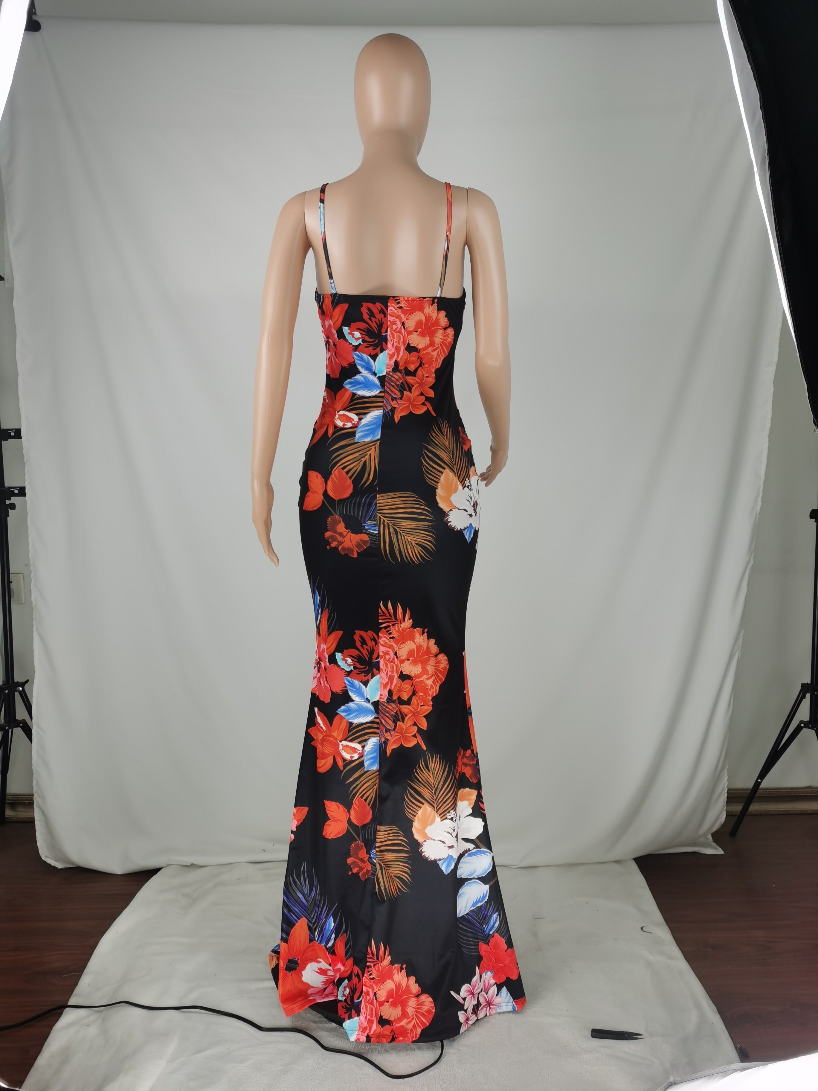 Sexy Plus Size Floral Print Sling Maxi Dress