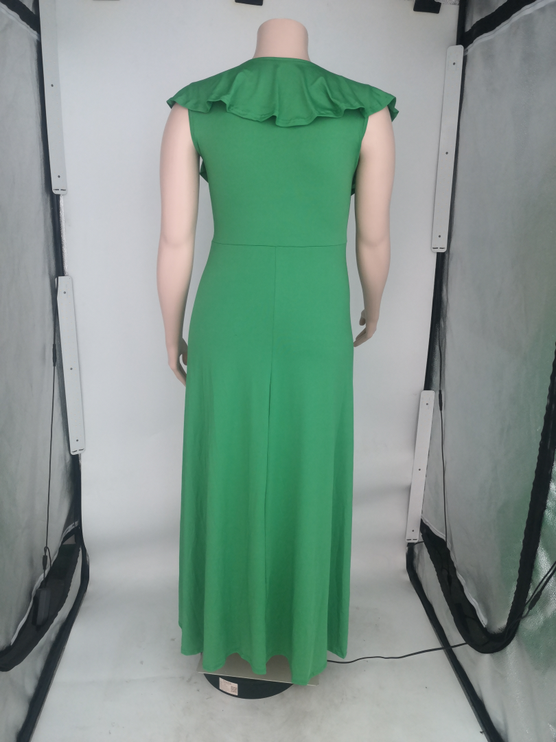 Sexy Plus Size Solid Ruffle Split Maxi Dress