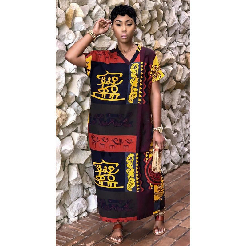 Sexy Short Sleeve Printed Loose Long Dress