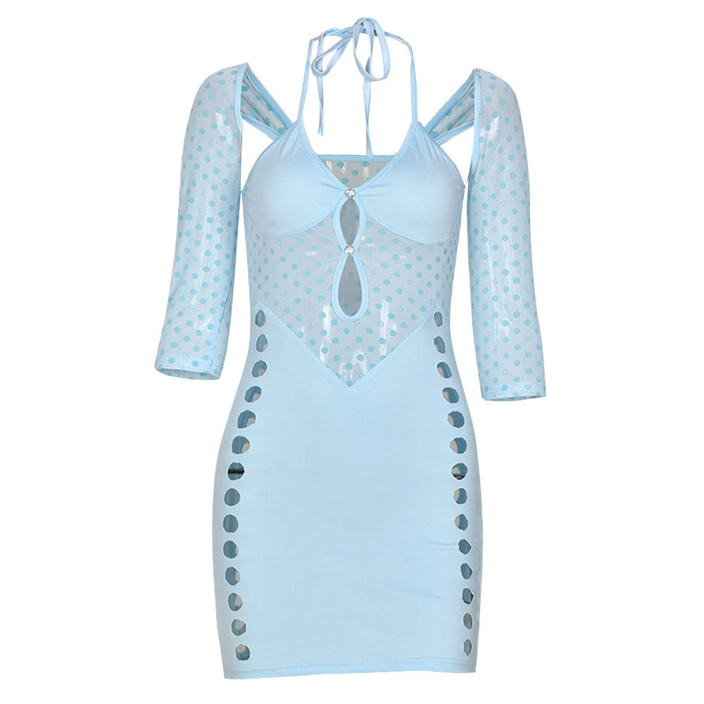 Sexy Sexy Halter Backless Hollow Out Slim Mini Dress