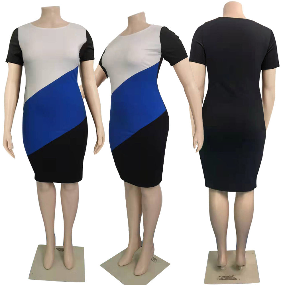 Sexy Plus Size Contrast Color Short Sleeve Bodycon Dress