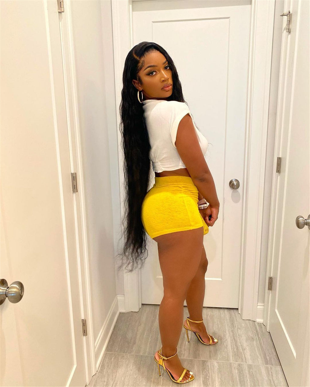 Sexy Sexy V Neck Crop Top And Shorts 2 Piece Sets