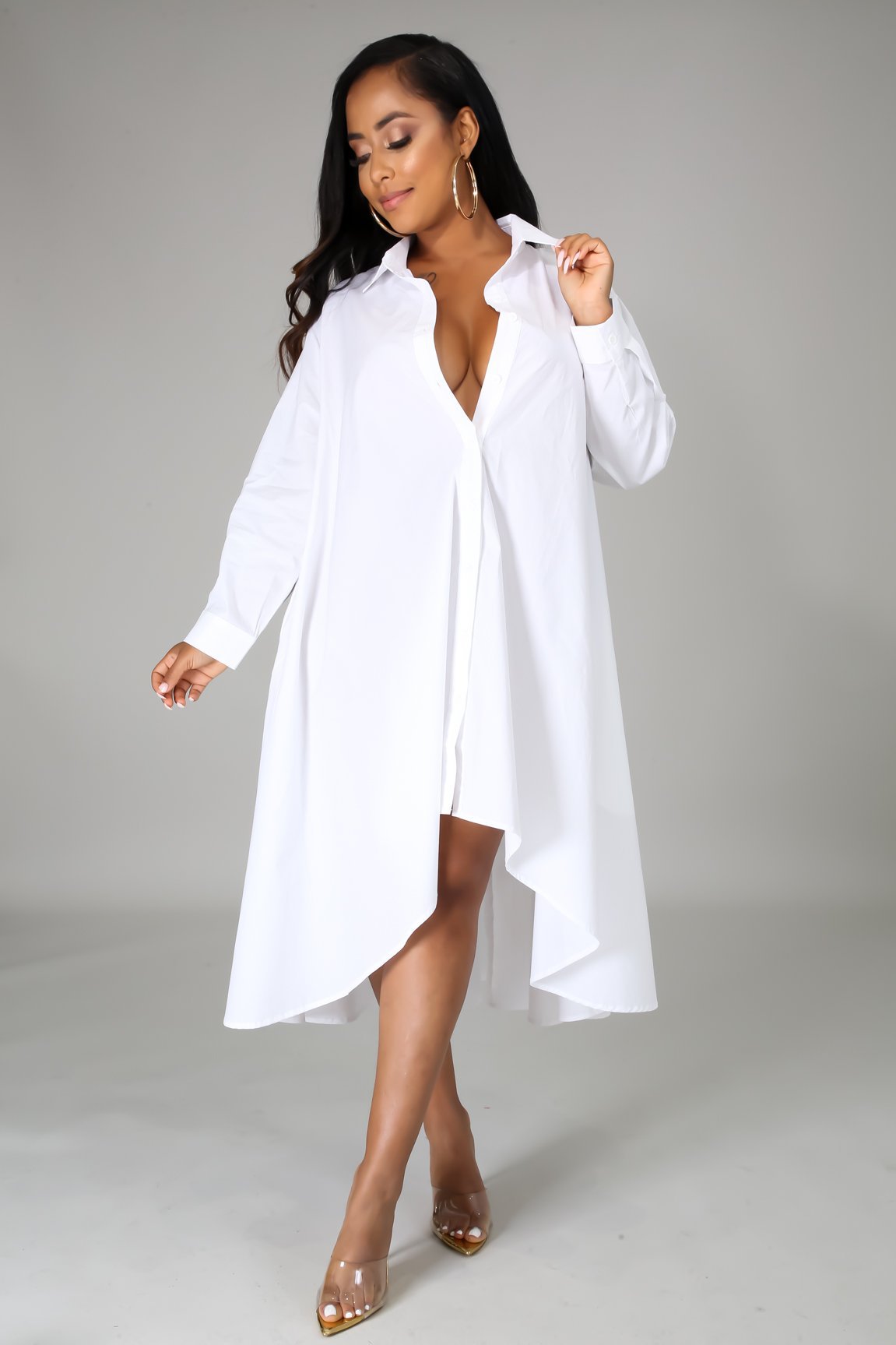 Sexy Plus Size Solid Long Sleeve Irregular Loose Shirt Dress