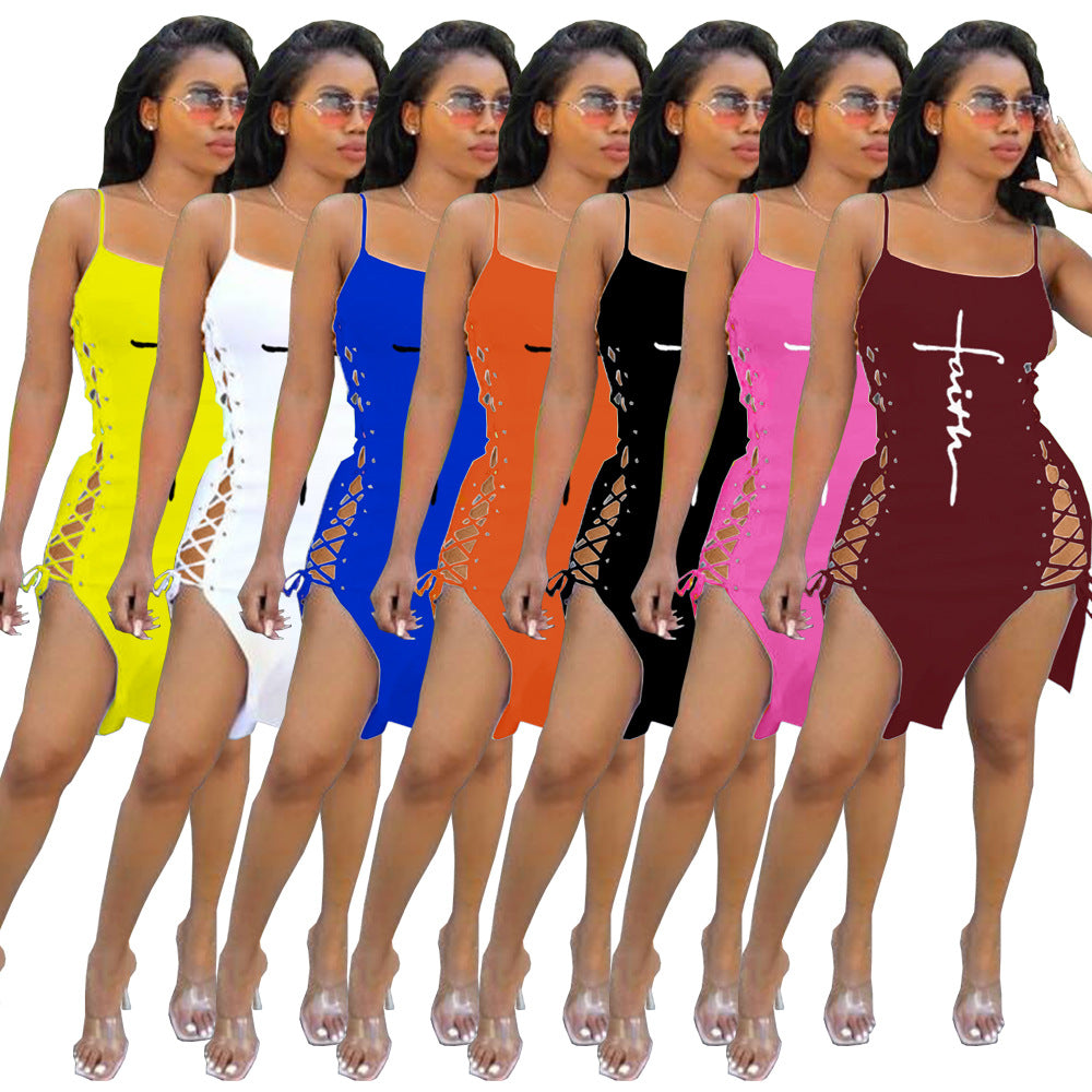 Sexy Letter Print Spaghetti Strap Bandage Dress