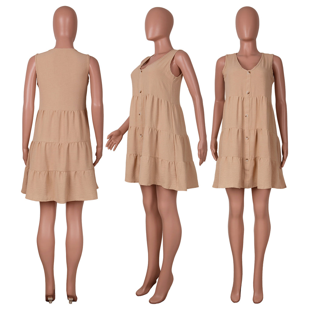 Sexy Solid V Neck Sleeveless Mini Dress