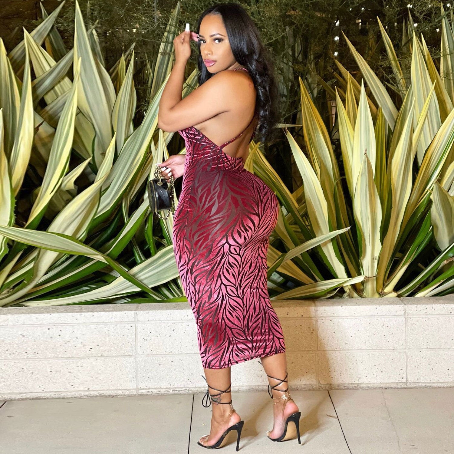Sexy Sexy Velvet Sleeveless Sling Midi Dress