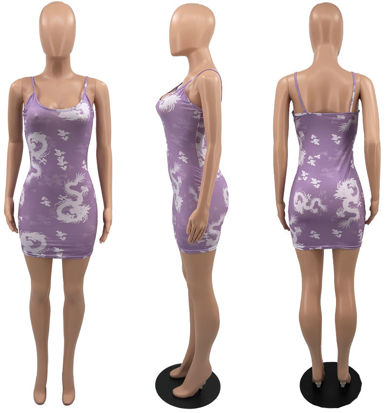 Sexy Fashion Sling Print Mini Dress