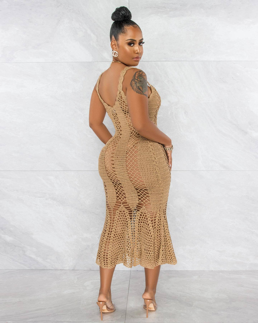 Sexy Sexy Crochet Hollow Out Sleeveless Midi Dress