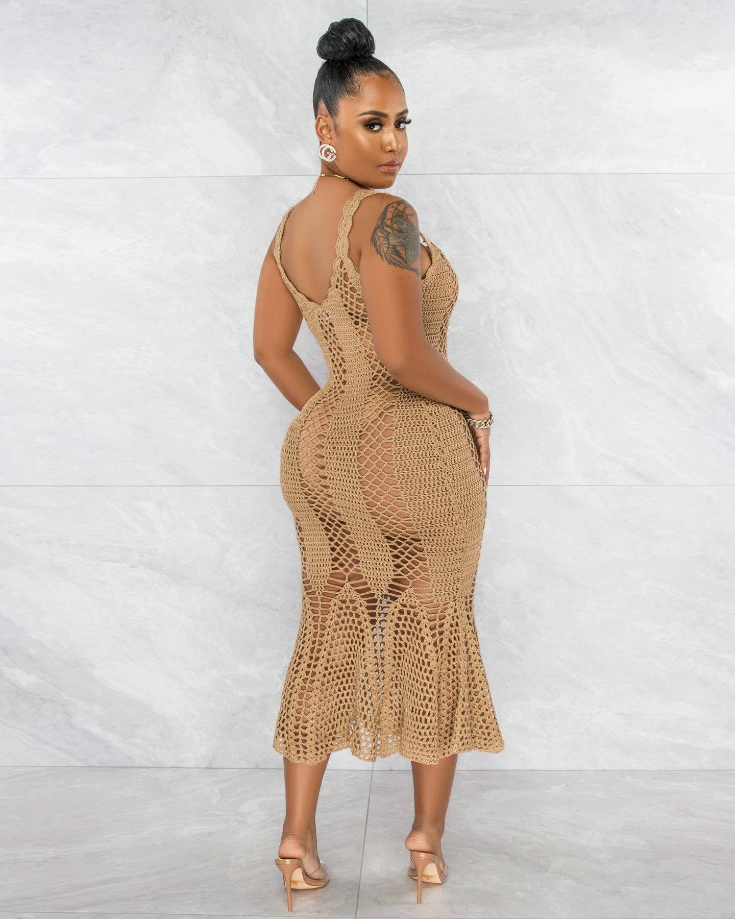 Sexy Sexy Crochet Hollow Out Sleeveless Midi Dress
