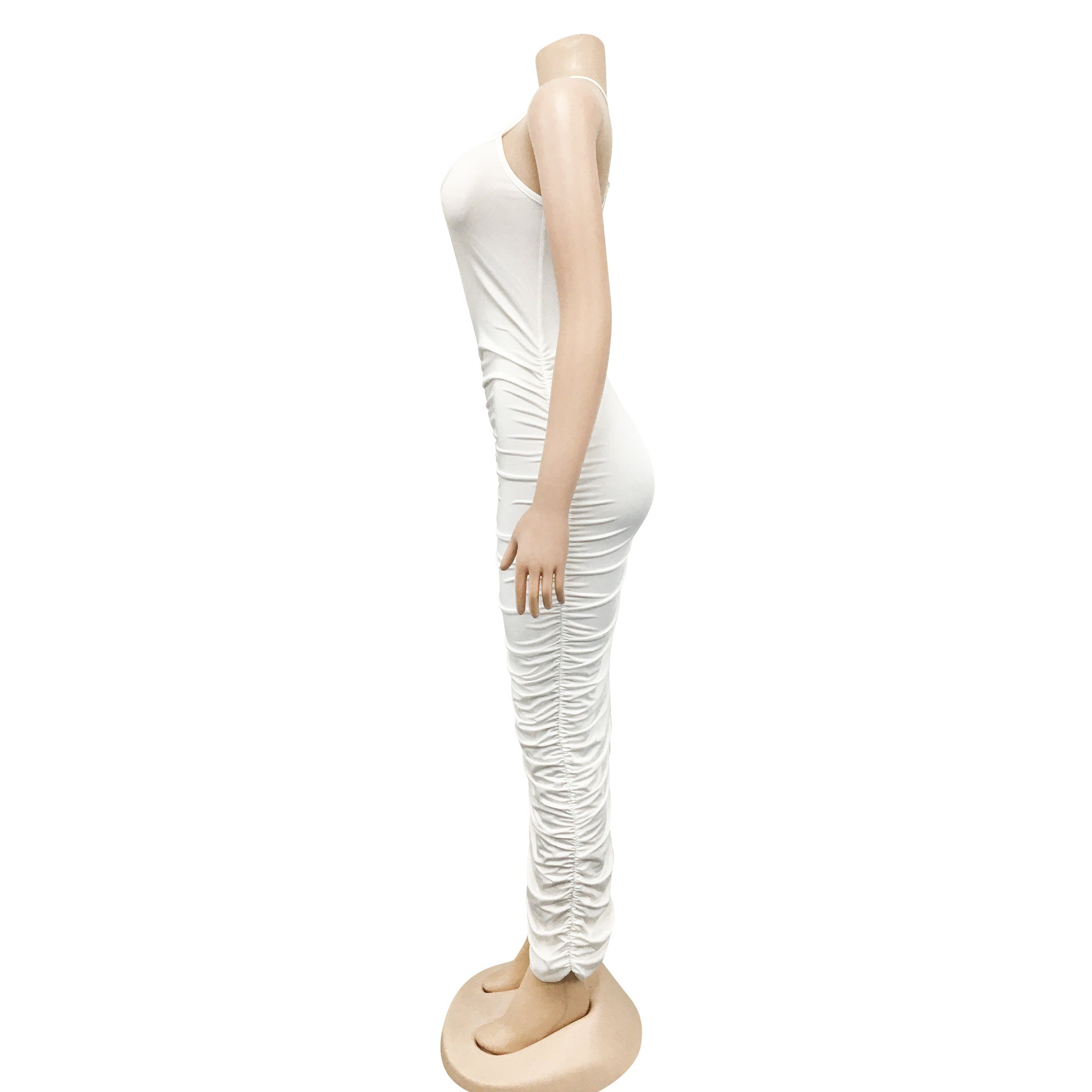 Sexy Solid Ruched V Neck Split Sling Maxi Dress