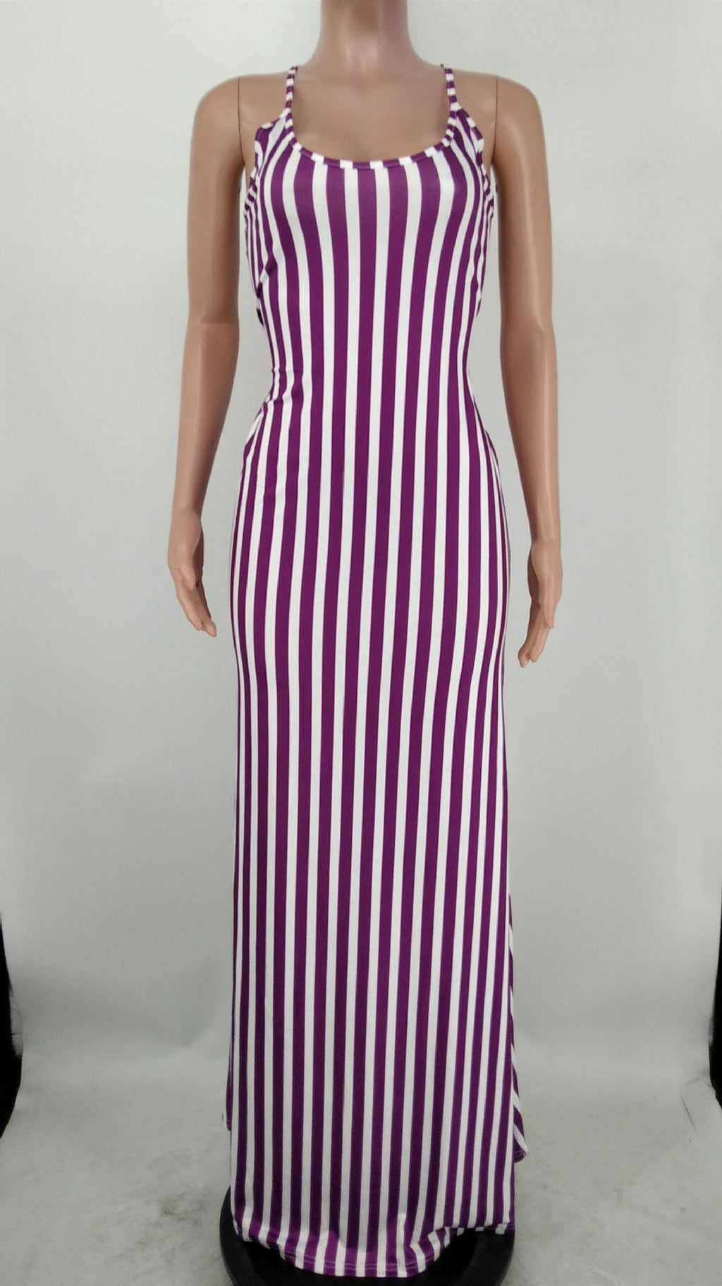 Sexy Sexy Striped Cross Strap Maxi Dress