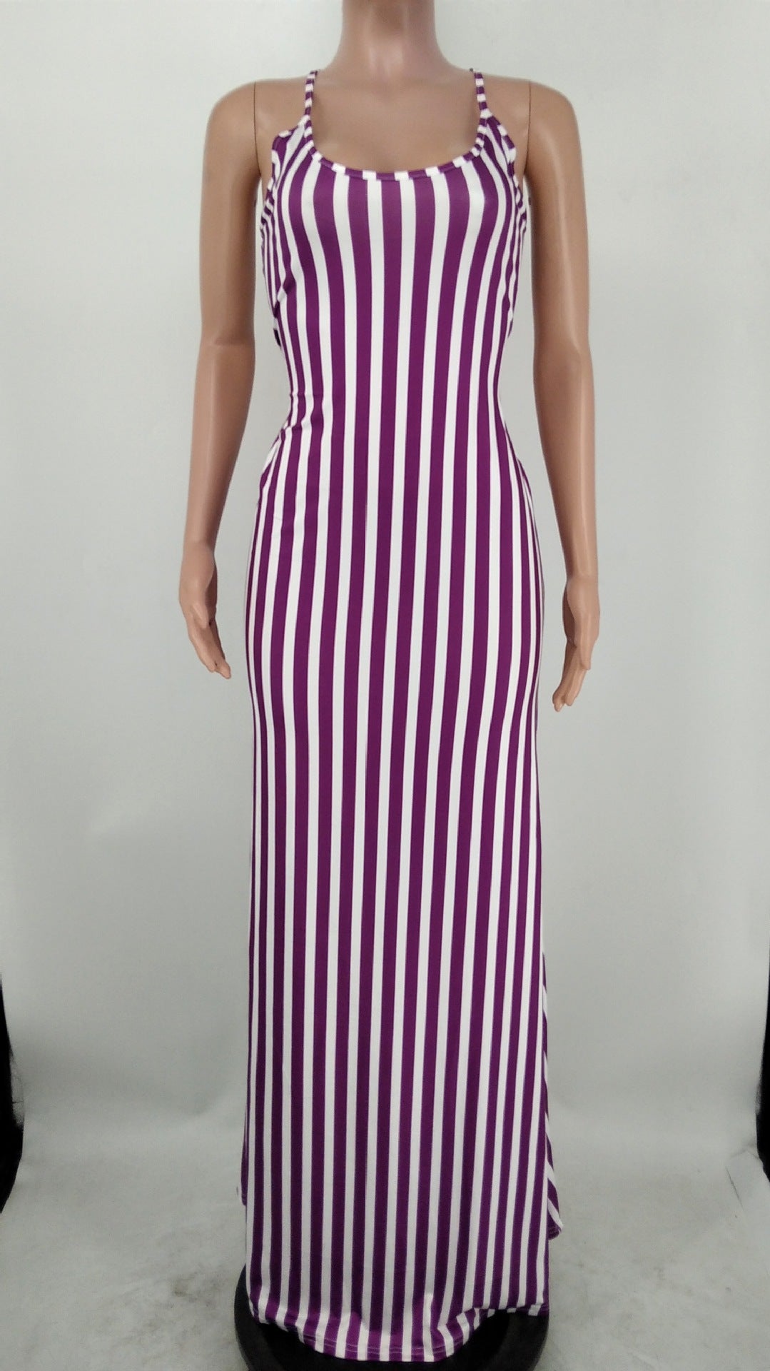 Sexy Sexy Striped Cross Strap Maxi Dress
