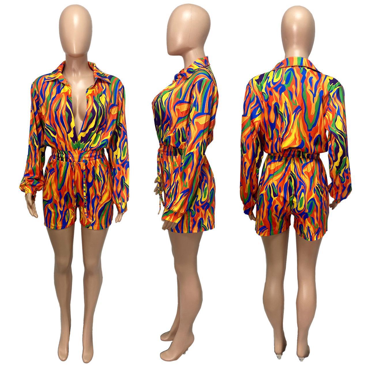 Sexy Casual Printed Long Sleeve Romper