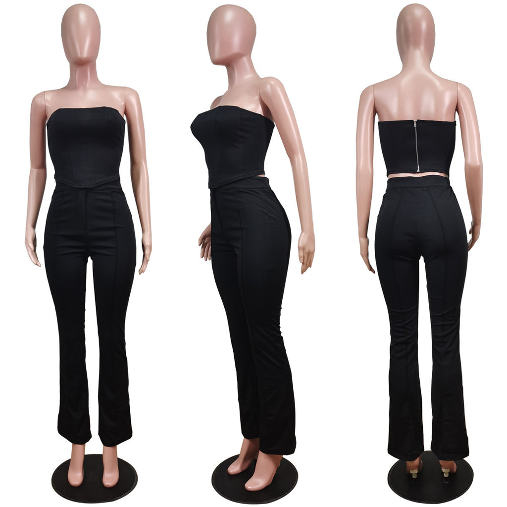 Sexy Fashion Sexy Solid Color Wrap Chest And Pants Two Piece Set