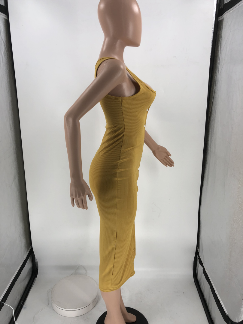 Sexy Solid Sleeveless Slim Midi Dress