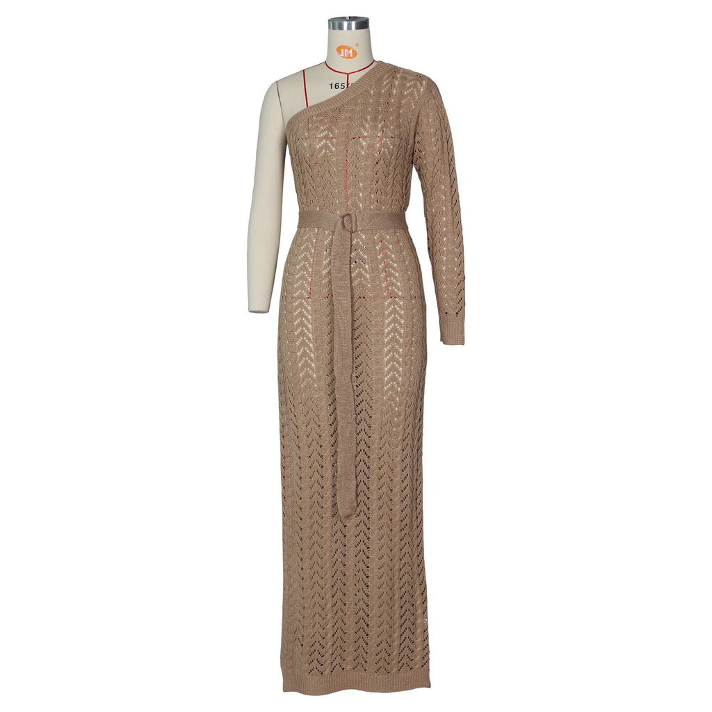 Sexy Sexy Knitted One Shoulder High Split Maxi Dress