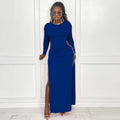 Sexy Solid Color Round Neck Sexy Slit Long Dress