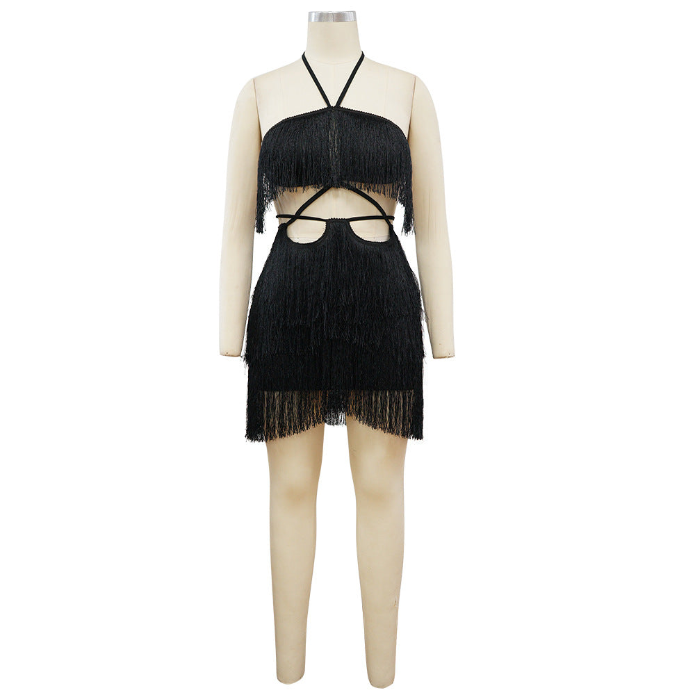 Sexy Lace-up Backless Tassel Mini Dress