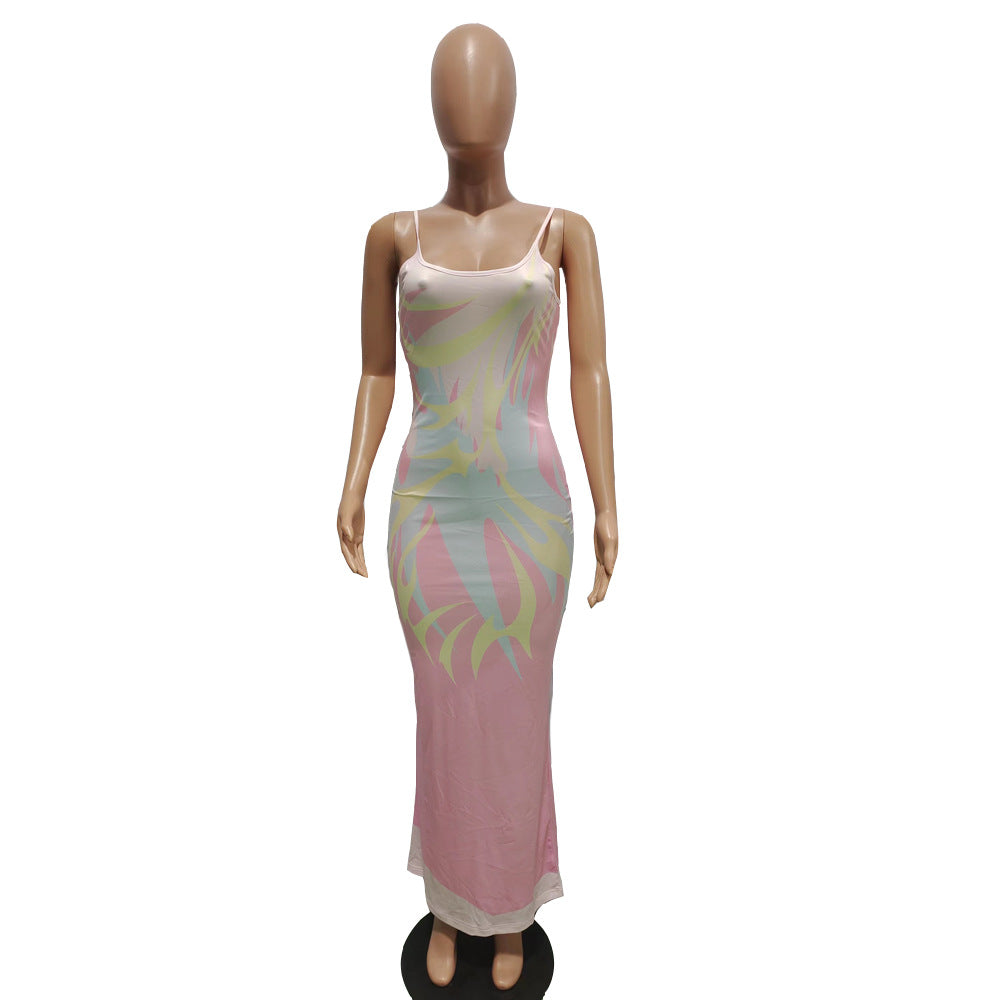 Sexy Sexy Printed Sleeveless Sling Maxi Dress