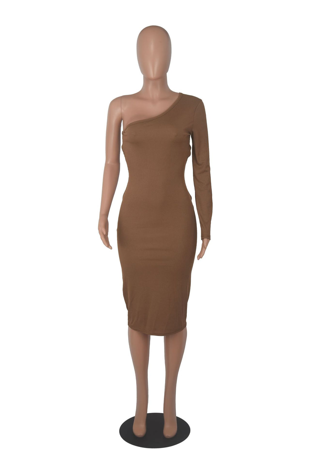 Sexy Solid One Shoulder Long Sleeve Slim Midi Dress