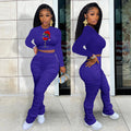 Sexy Fashion Print Long Sleeve Ruched Pant Two Piece Set