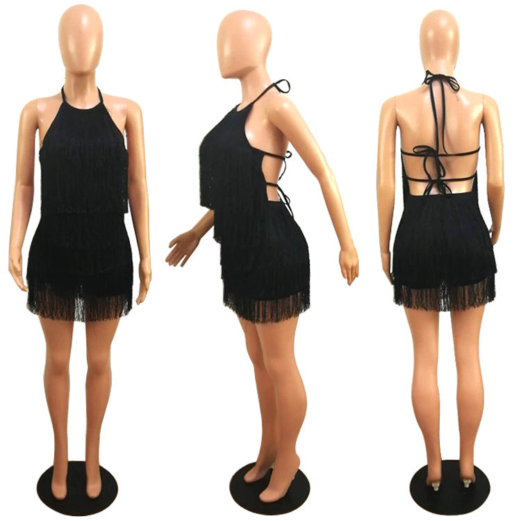 Sexy Sexy Tassel Backless Lace-up Mini Dress
