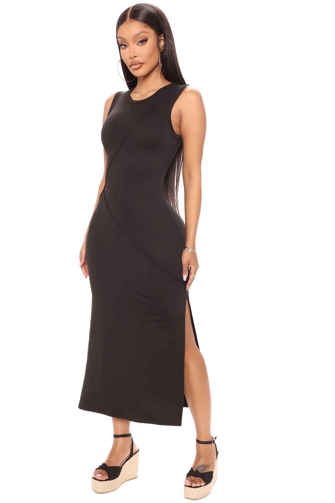 Sexy Solid Sleeveless Split Long Dress