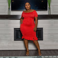 Sexy Plus Size Fashion Sexy Solid Color Drawstring Dress