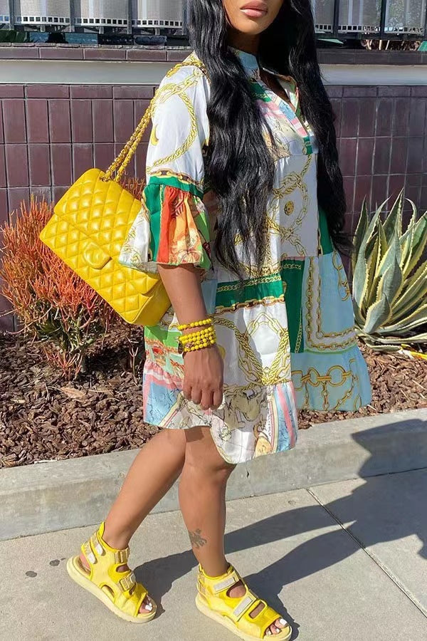 Sexy Plus Size Half Sleeve Loose Print Dress