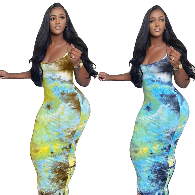 Sexy Fashion Sling Tie Dye Maxi Dress