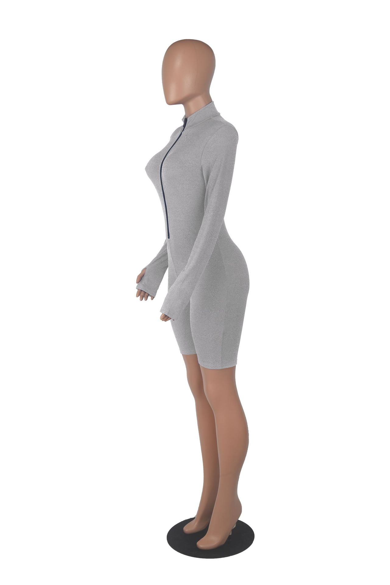 Sexy Solid Zipper Long Sleeve Sport Romper