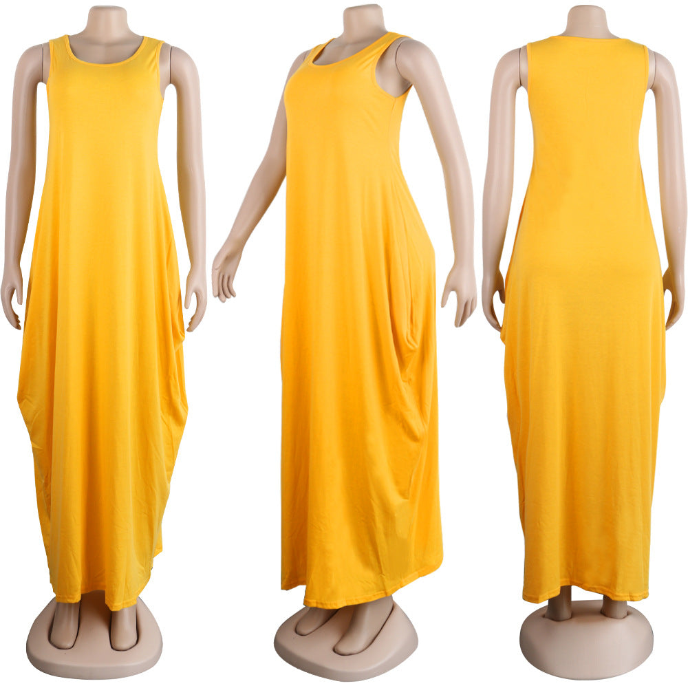 Sexy Casual Sleeveless Solid Color Loose Maxi Dress