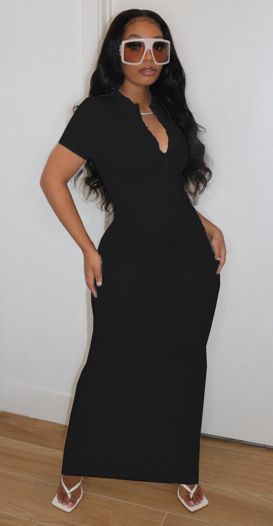 Sexy Solid Color Casual Short Sleeve Maxi Dress