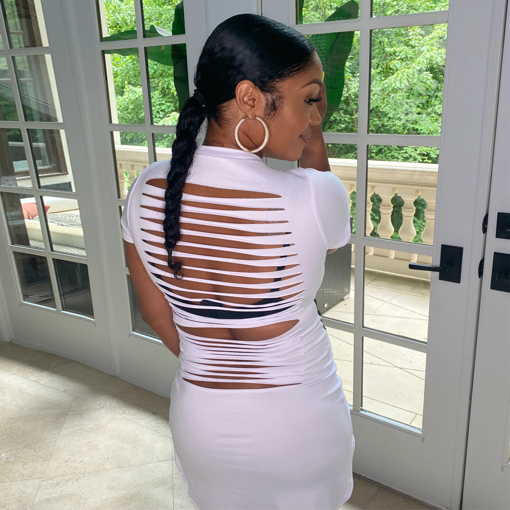 Sexy Sexy Printed Short Sleeve Hollow Out Mini Dress