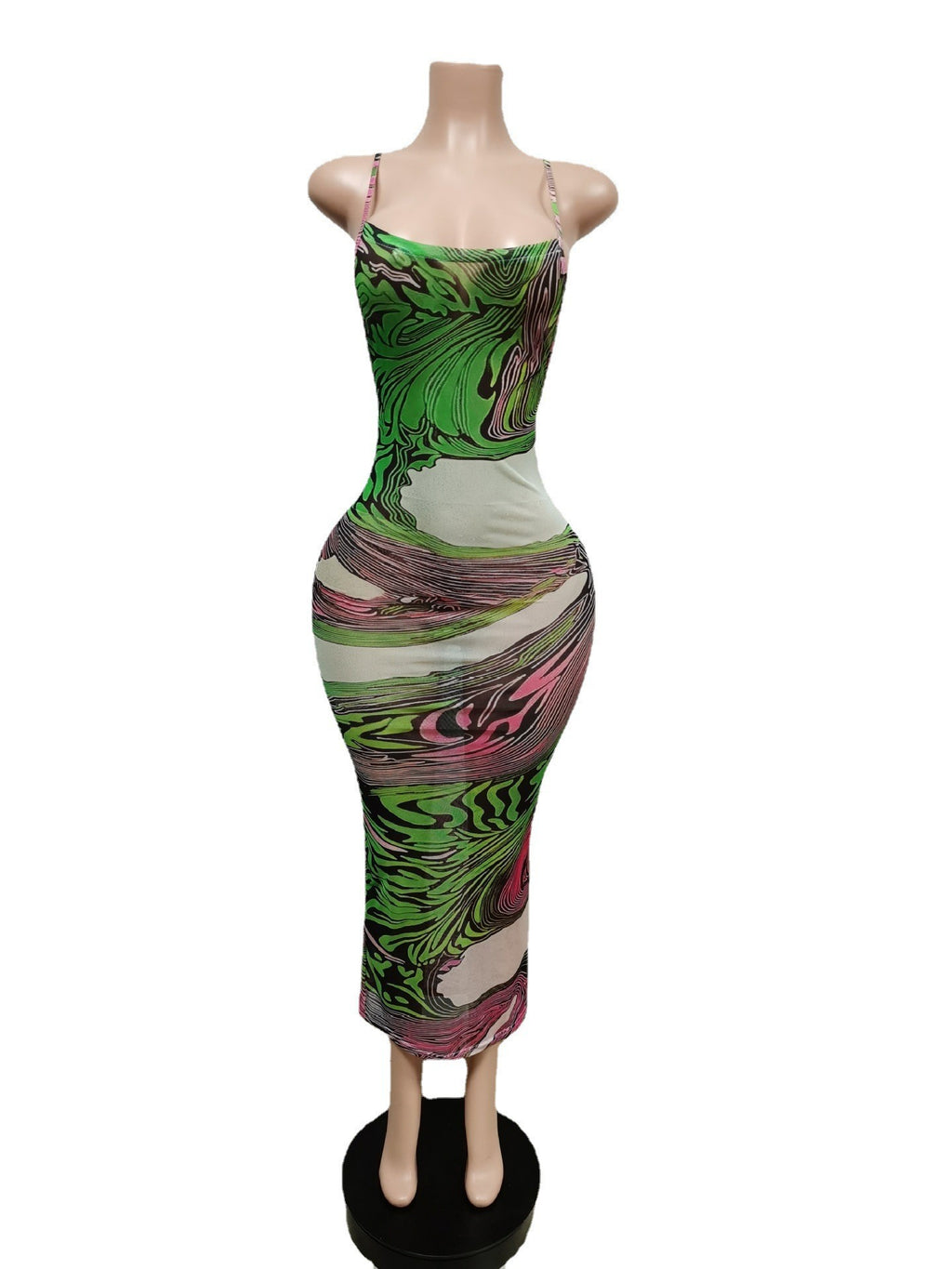 Sexy Sexy Printed Backless Mesh Sling Maxi Dress