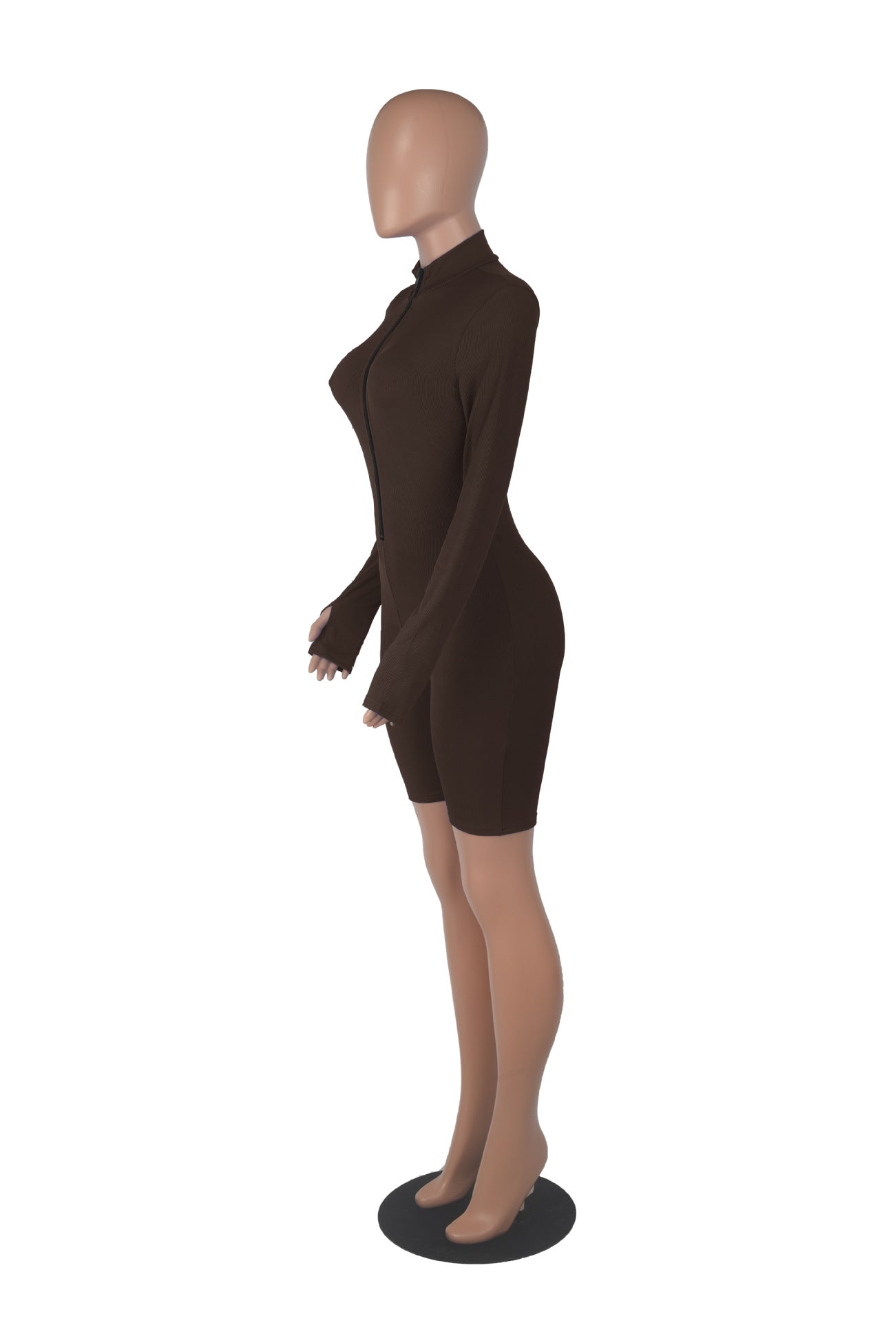 Sexy Solid Zipper Long Sleeve Sport Romper