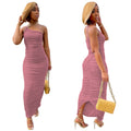 Sexy One-Shoulder Sling Solid Ruched Maxi Dress