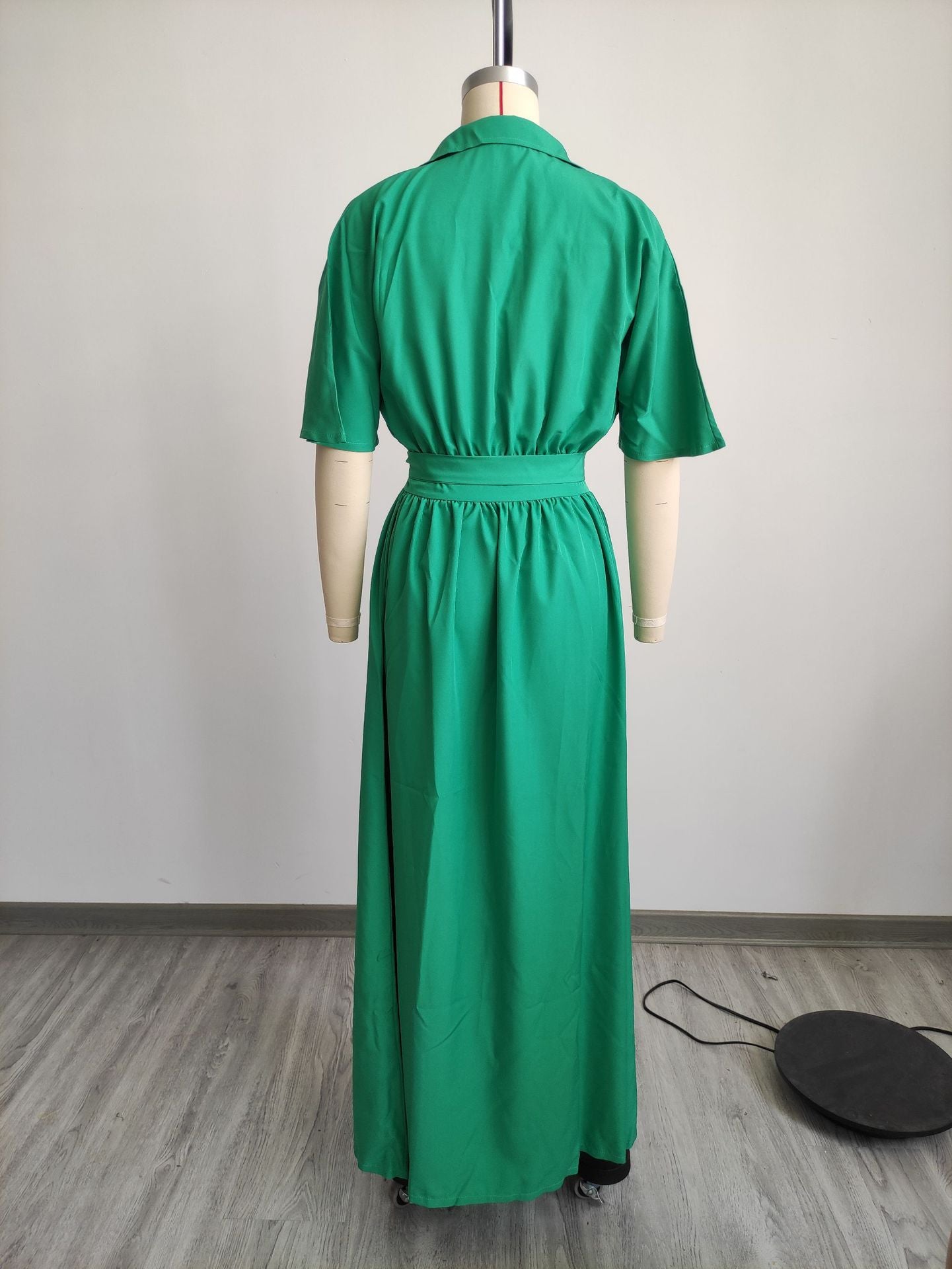 Sexy Solid Short Sleeve Sashes Maxi Dress