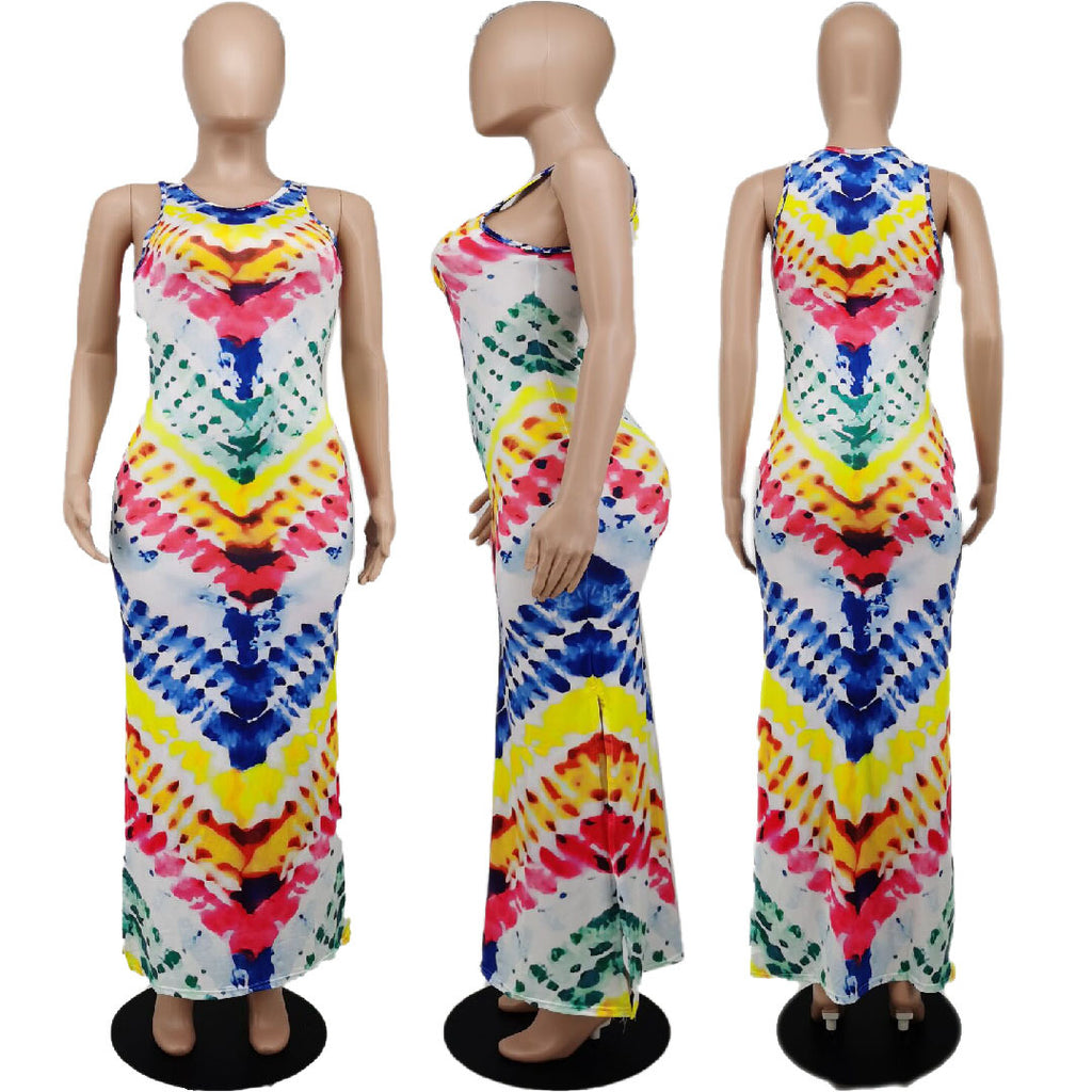 Sexy Sexy Printed Sleeveless Split Maxi Dress