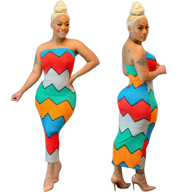 Sexy Sexy Colorful Print Tube Top Maxi Dress