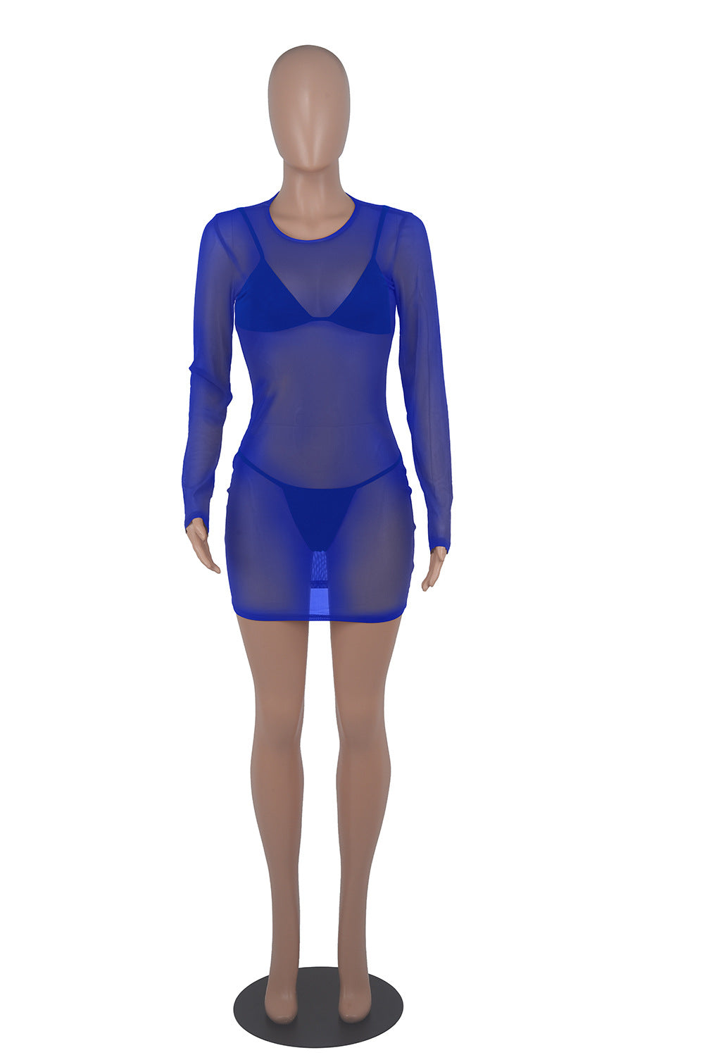 Sexy Sexy Solid Mesh See Though Club Dress+Bra+Thong 3 Piece Sets