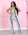 Sexy Colorful Striped Cami Top Flared Pants 2 Piece Sets