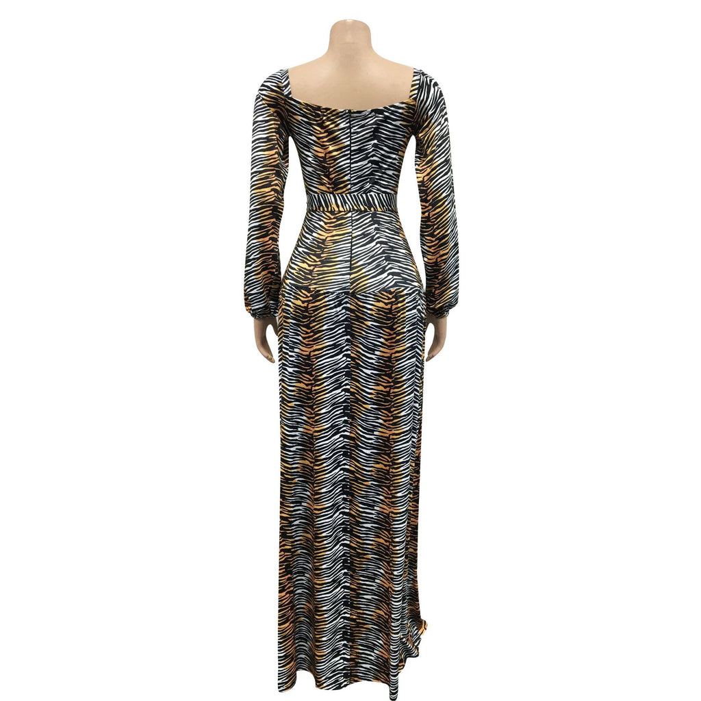 Sexy Sexy Printed V Neck Long Sleeve Split Sashes Maxi Dress