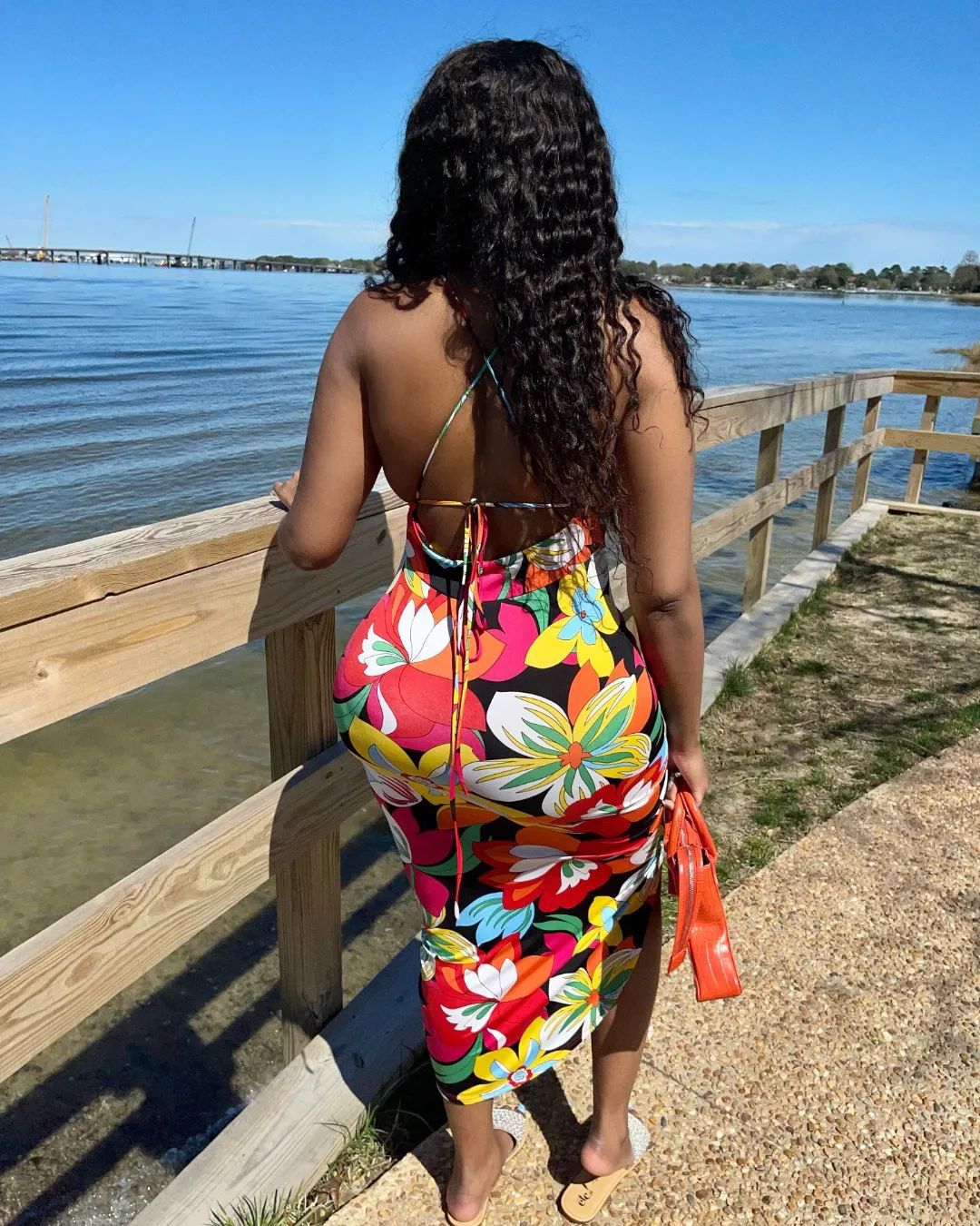 Sexy Floral Print Cross Strap Split Irregular Dress