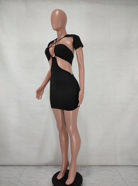 Sexy Solid Color Sexy Tie Up Mini Dress