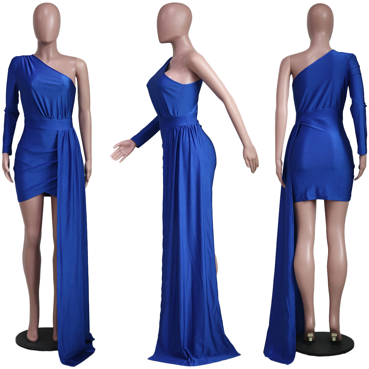 Sexy Solid One Shoulder Irregular Mini Dress