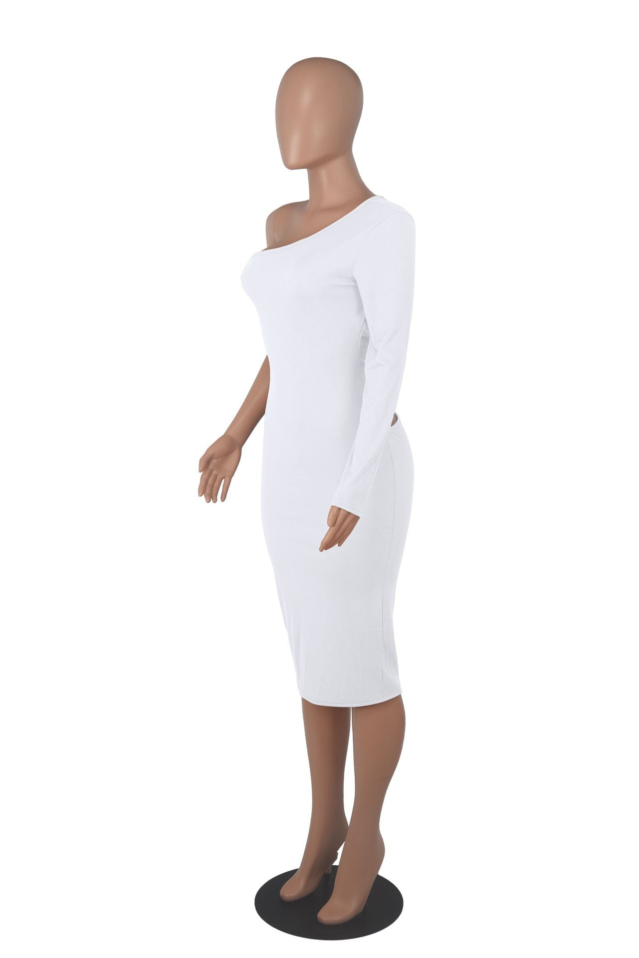 Sexy Solid One Shoulder Long Sleeve Slim Midi Dress
