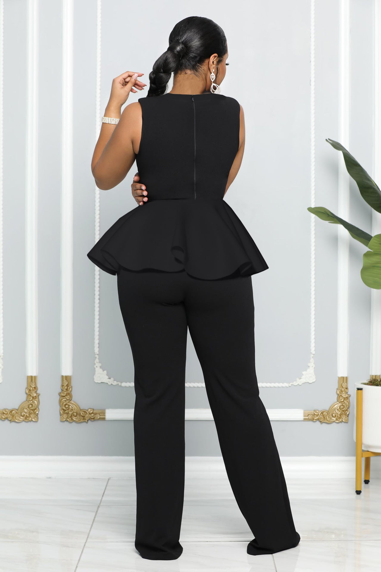 Sexy Solid Color Sleeveless Ruffles Jumpsuit
