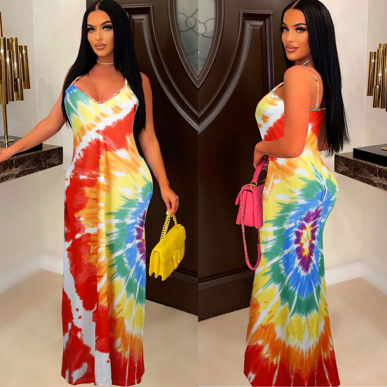 Sexy Tie Dye Print Spaghtti Strap Maxi Dress