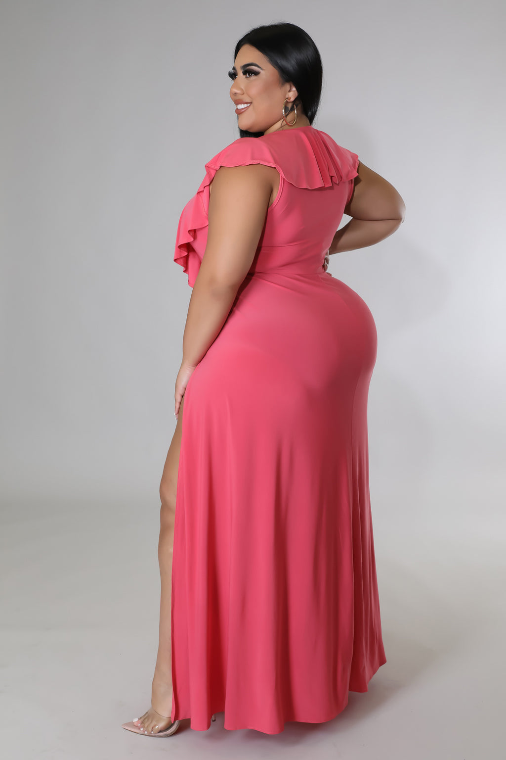 Sexy Plus Size Solid Ruffle Split Maxi Dress
